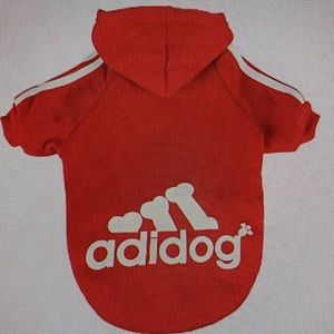 Red Adidog pet warm hoodie.